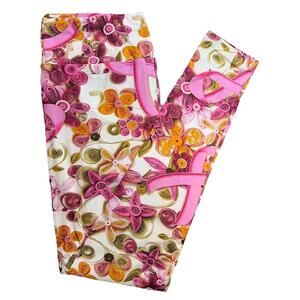 New LuLaRoe Floral Design With Pink Ribbon Accents Leggings Size OS (2-10) NWT